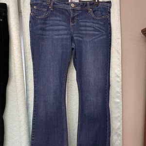 SO brand distressed front medium blue flare jeans